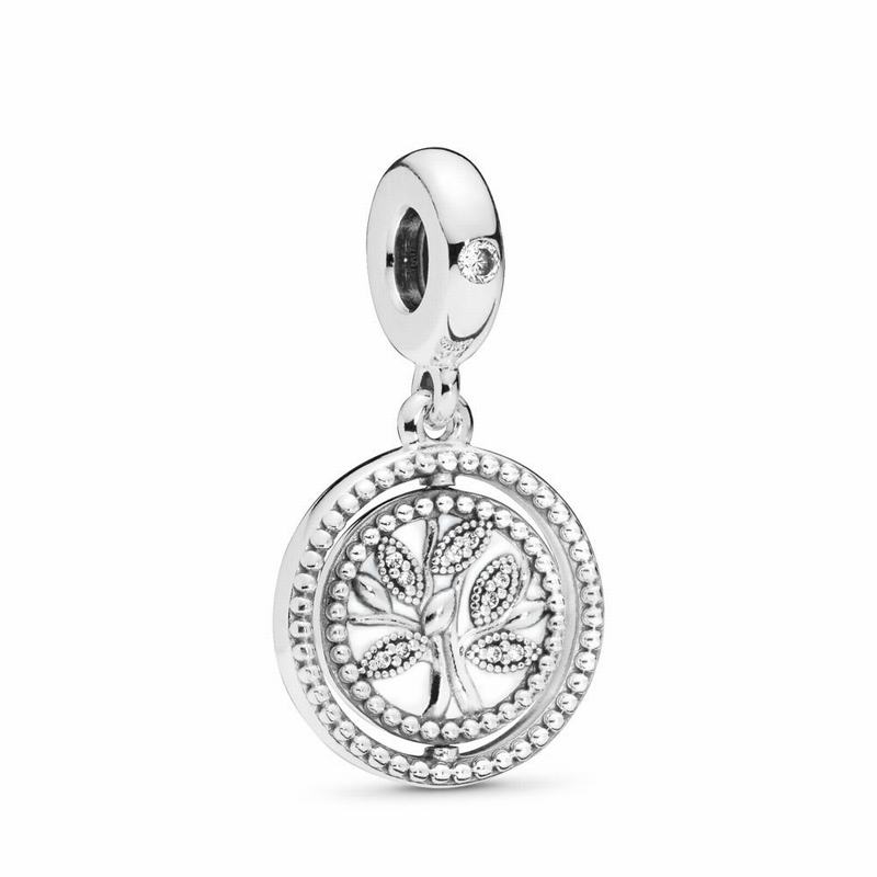 Pandora Spinning Pandora Tree Of Life Dangle Charm - Sterling Silver/Enamel/Clear/Cubic Zirconia - C